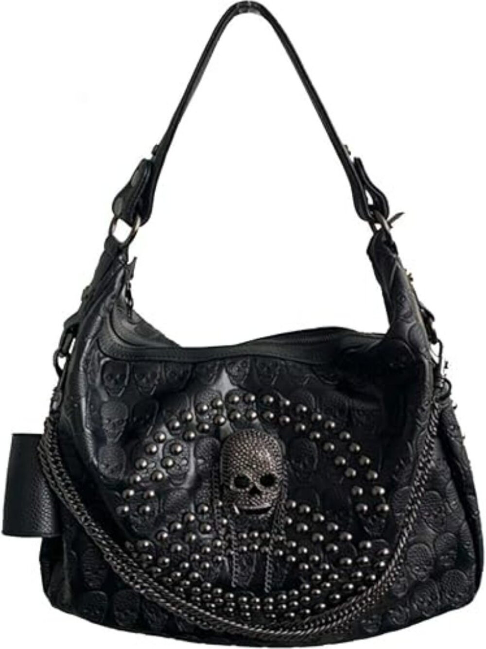 NEW Women's Goth Y2k LARGE Purse Black w Skulls Shoulder Bag with Rivets Gothic